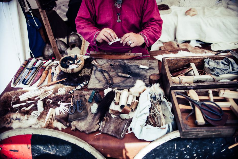 Handmade craft products taking shape inside an Indian workshop