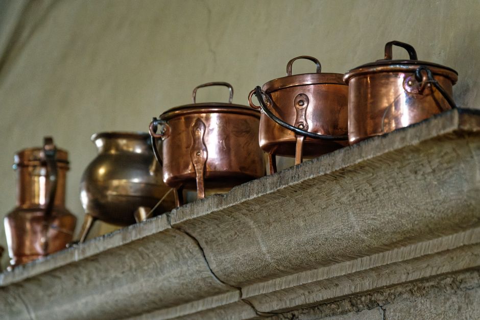 Traditional brass and copper utensils and serving ware